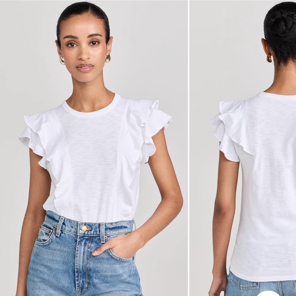 Veronica Beard White Ruffle Flutter Sleeve Top